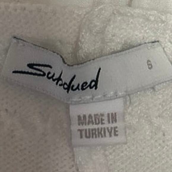 Subdued White Strapless Sleeveless Cutout Eyelet Crochet Crop Tube Tank Top S - Picture 3 of 4